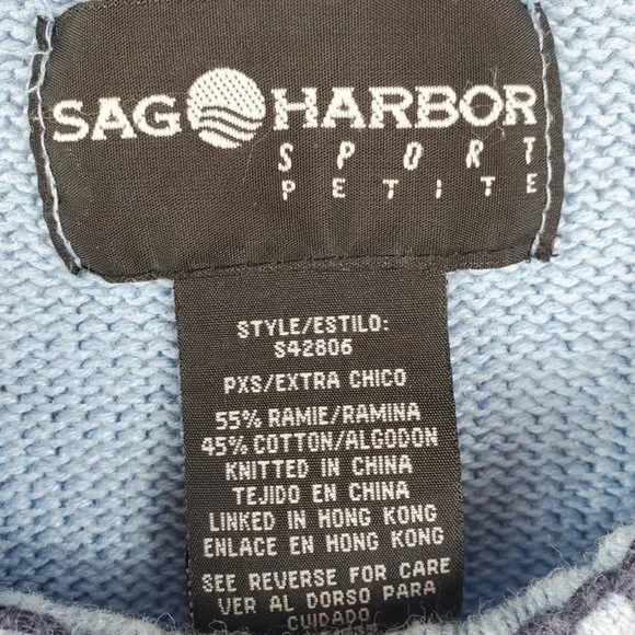 Sag Harbor Nautical Crew Neck Sky Blue Knit Embroidered Sweater, Size XS - Picture 6 of 6